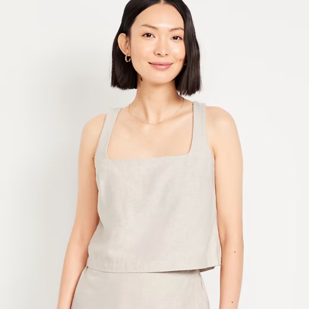 Old Navy Cropped Square-Neck Linen-Blend Top